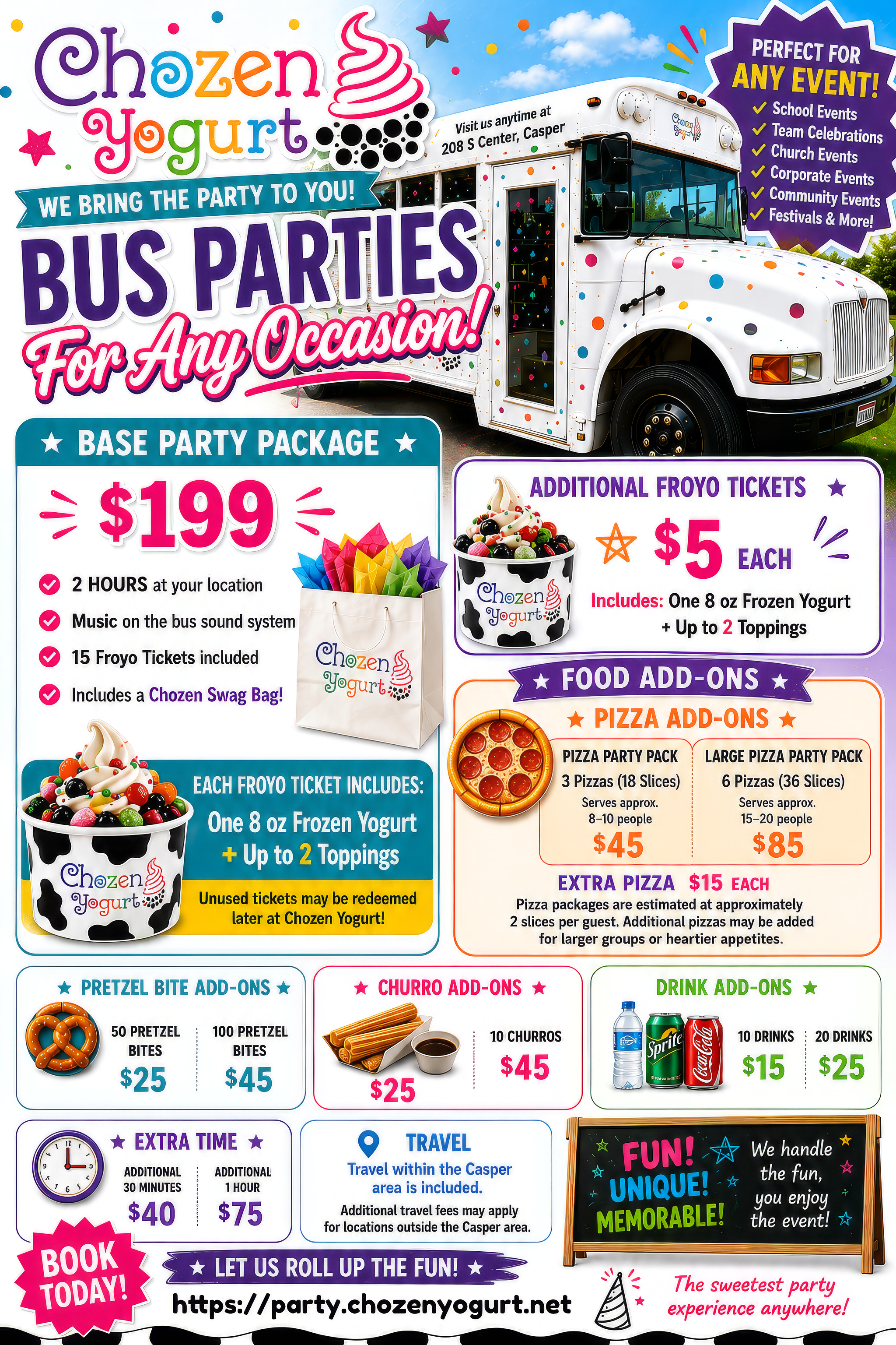 Chozen Yogurt bus parties for any occasion flyer